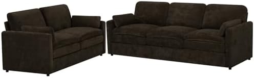 Comfy Chenille Sofa Set with Well-Filled Pillows, Brown | Modern 3 Seater &am...
