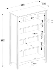 Shaker Style 4 Shelf Bookcase / Solid Wood / 48" High / Adjustable Shelv...