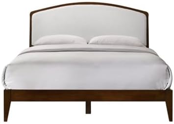 Pemberly Row Queen Platform Bed, Solid Wood Frame, Walnut Finish, Cream White...