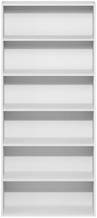 Furinno Basic DVD Shelf, 6-Tier Media Shelf, CD Rack, White
