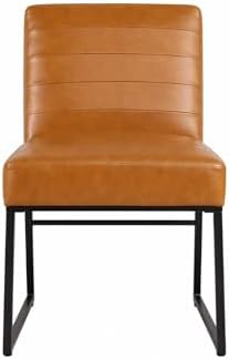 HomePop Channeled Metal Dining Chair - Caramel Brown Faux Leather (Single Pack)