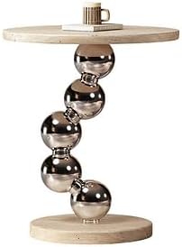 Modern Travertine Side Table, Natural Travertine Stone Top with Chrome Sphere...