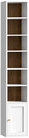 RALGEND 7-Tier Tall Narrow Bookshelf with Door Set of 2, 70.9 Inches CD DVD S...