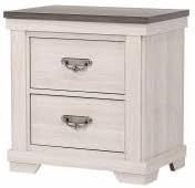 2-Drawer Rustic End Table with Gray Top, White Finish, Metal Pull, Nightstand...