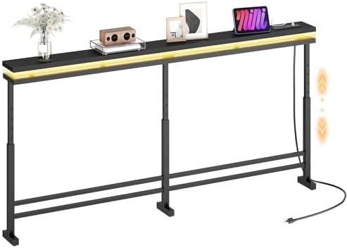YATINEY 70.9" Behind Couch Table with LED Lights, Narrow Console Table w...