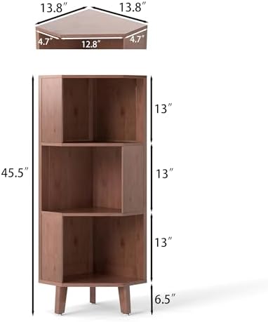 3-Shelf Industrial Corner Bookcase - A-Shaped Display Tall Bookshelf Multifun...