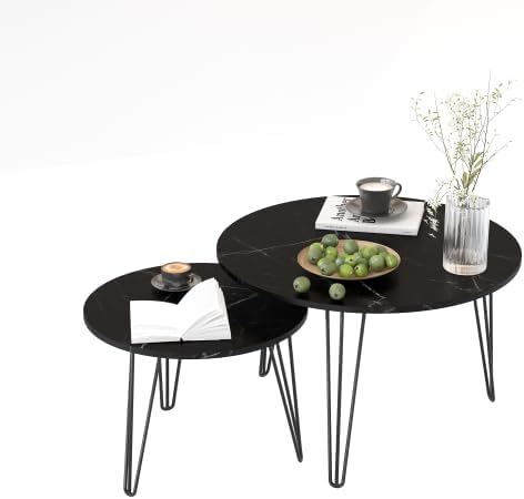 2 Piece Nesting Round Side Tables, Faux Marble Surface Nesting Coffee Table |...