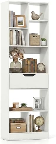 Tangkula 61” Tall Open Bookcase with Drawer, 8-Cube Display Storage Cabinet O...