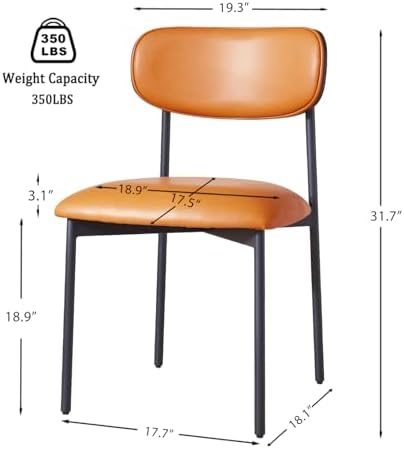 GrandNoor Brown Faux Leather Dining Chairs Set of 4, Armless Upholstered Kitc...