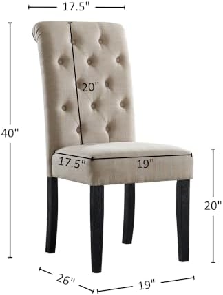 Roundhill Furniture Leviton Solid Wood Tufted Asons Dining Chairs, Set of 2, Tan