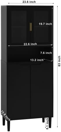 Kitchen Pantry Storage Cabinet, Glass Door Kitchen Hutch Cabinet with Storage...