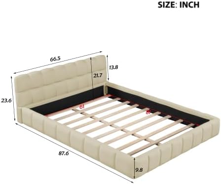 JIJIWANG Queen Platform Bed with Linen Headboard & Footboard, Beige
