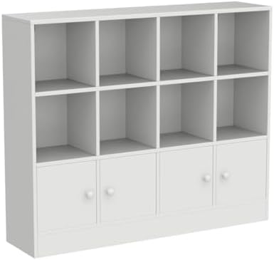 Cozy Castle White Wood Bookcase, 12 Cube Display Shelf with 4 Doors, 3 Tier O...