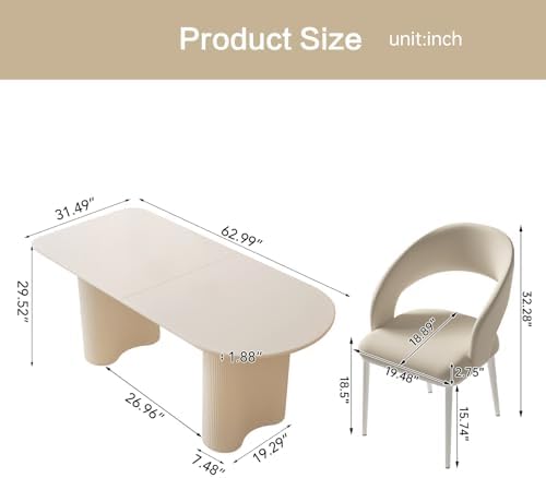 63" Dining Table Set for 4, Modern White Dining Table