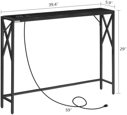 MAHANCRIS 5.9" Narrow Sofa Table with Charging Station, 39.4 Behind Couc...
