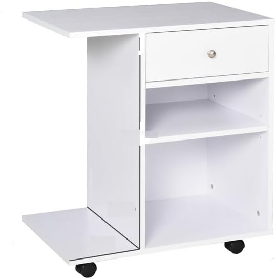 23.5" W x 15.75" D x 27" H White End Table, Side Table, Mobile...