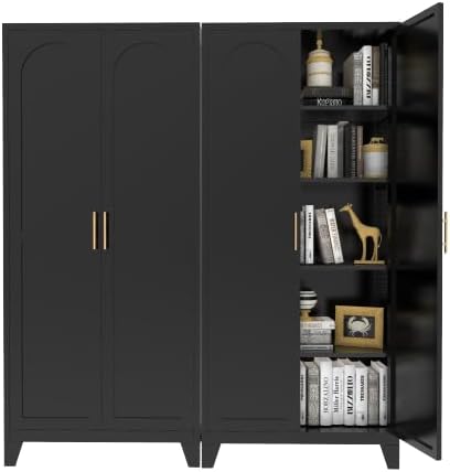 5-Tier Metal Pantry Cabinet, 71" Tall Storage Cabinet with Arched Doors ...