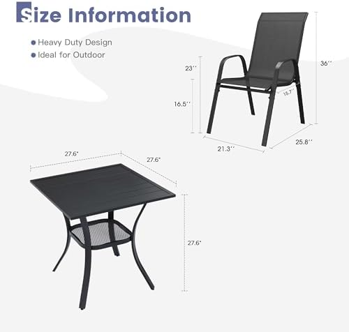 VICLLAX 3 Pieces Small Patio Dining Set, Square Patio Table with Storage Shel...