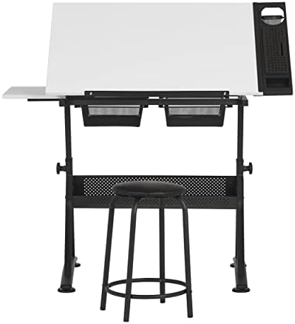 Fusion Drafting Table with Stool, Height Adjustable Desk with Tilt Top, Charc...