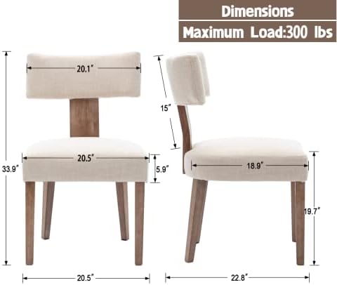 Shunzhi Mid Century Modern Dining Chairs Set of 6, Upholstered Wooden Dining ...
