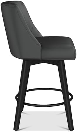 26" Counter Height Swivel Bar Stools, Set of 4, Black Grey | Faux Leathe...