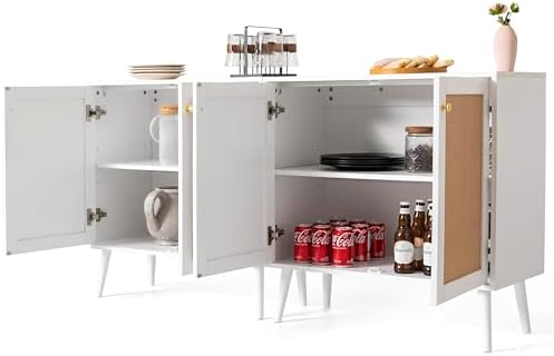 NUU GARDEN Boho Accent Storage Cabinet with Rattan Doors, Wood Grain Sideboar...