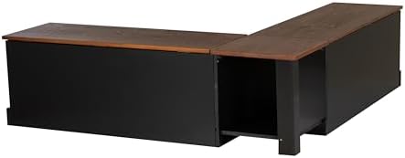 Linon Harris Black and Walnut Backless Kitchen Dining Nook with Hidden Storag...