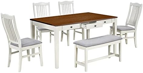LUMISOL 6-Piece Dining Table Set with Bench, Farmhouse Solid Wood Kitchen Tab...