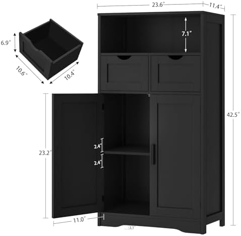 Iwell Bathroom Storage Cabinet with 2 Drawers, Small Kitchen Pantry Cabinet