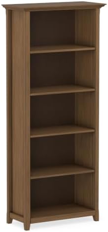 SIMPLIHOME Amherst 70" Tall Solid Wood 5-Shelf Bookcase in Brown