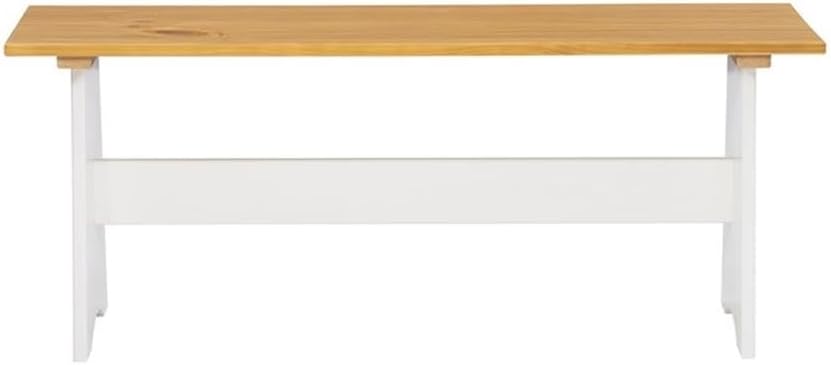 BOWERY HILL Large Backless Wood Bench, 42 in x 12 in x 17 in, White and Honey...
