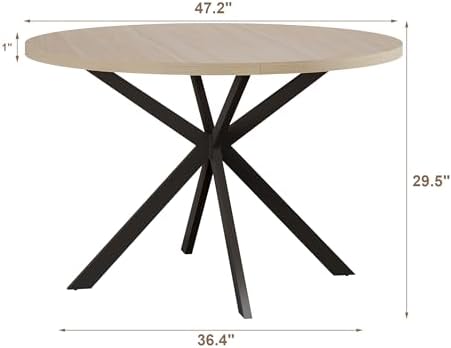 ChooChoo 47.2 Inch Round Dining Table for 4 | Farmhouse Wood Kitchen Table, C...