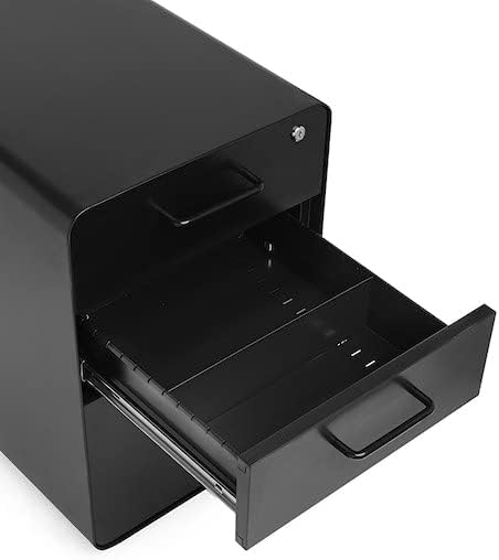 Poppin Stow 3-Drawer Rolling File Cabinet - Black. 2 Utility Drawers and 1 Ha...