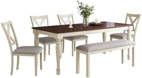 AMERLIFE 6 Piece Farmhouse Dining Table Set with 71" Solid Wood Table