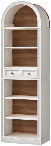 RALGEND Arched Bookshelf, 73" Tall Narrow Arch Bookcase with Drawer, 6-T...