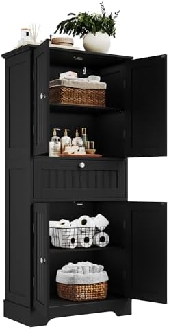 ChooChoo 51" H Bathroom Floor Cabinet with Drawers and Adjustable Shelve...