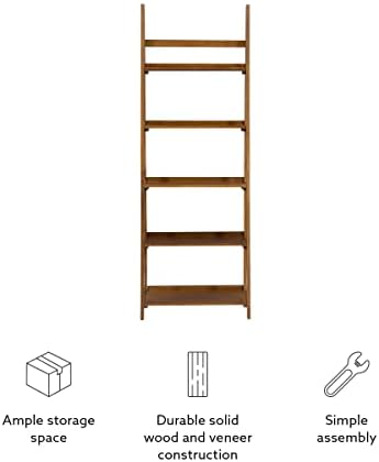 Linon Melissa Walnut Mid-Century 5 Shelf Bookcase