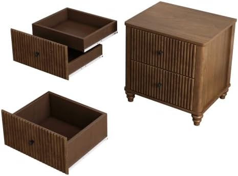 Fluted Nightstand, 21.65 Inch Wide Mid Century Modern Bedroom Side Table with...