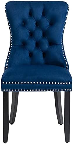 Set of 2 Upholstered Velvet Dining Room Chairs with Nailed Trim and Pulling R...
