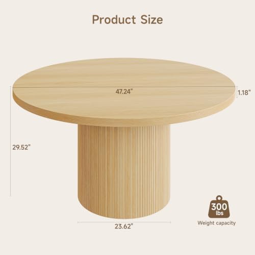 ONBRILL 47 Inch Round Dining Table for 4-6, Oak