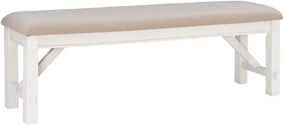 Pemberly Row 60" Wood/Fabric Bench, Smokey White Finish, Beige Upholster...