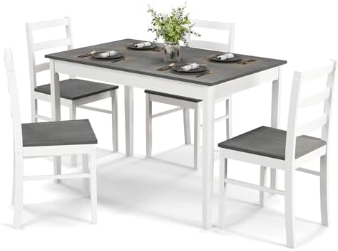 GOFLAME 5 Piece Dining Table Set for 4, Farmhouse Kitchen Table and 4 Chairs ...