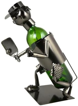 Metal Wine Bottle Holder Pickleball Player for Tabletop in Silver