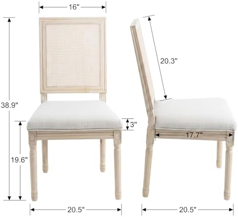 chairus Farmhouse Dining Chairs Set of 2, Rectangle Rattan Back French Countr...