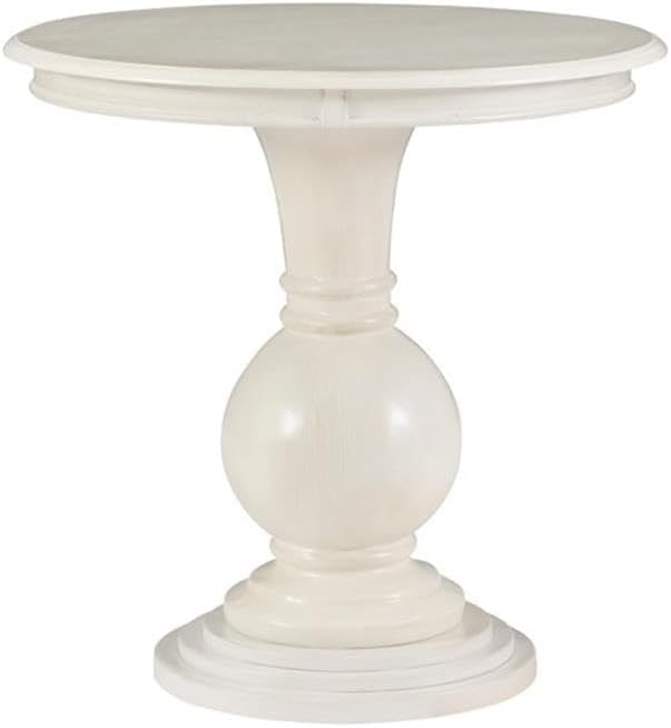 Pemberly Row Round Wood Accent Table, Cream Finish, 26 in Height, Pedestal Ba...
