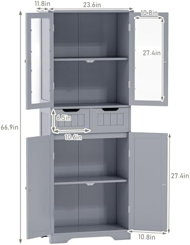 Betterhood 67" Tall Bathroom Storage Cabinet, Freestanding Cabinet with ...