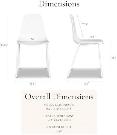 POLY & BARK Isla Modern Dining Chairs Set of 4 – Mid Century Modern Plast...