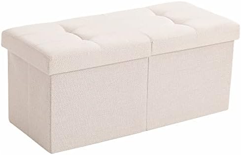 Storage Ottoman Bench Foldable Footrest Foot Stool, 30" Fabric Cream | S...