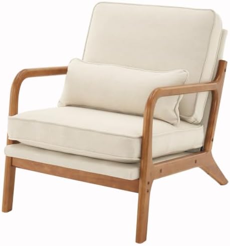 Karl home Mid-Century Modern Accent Reading Chair, Beige | Linen Upholstered,...