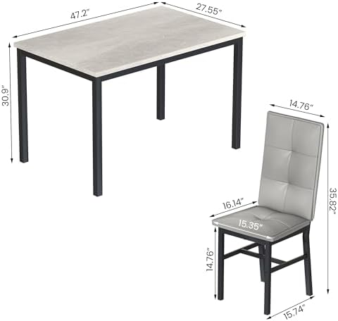Hooseng Dining Table Set for 4, Faux Marble Small Kitchen Table with 4 PU Lea...